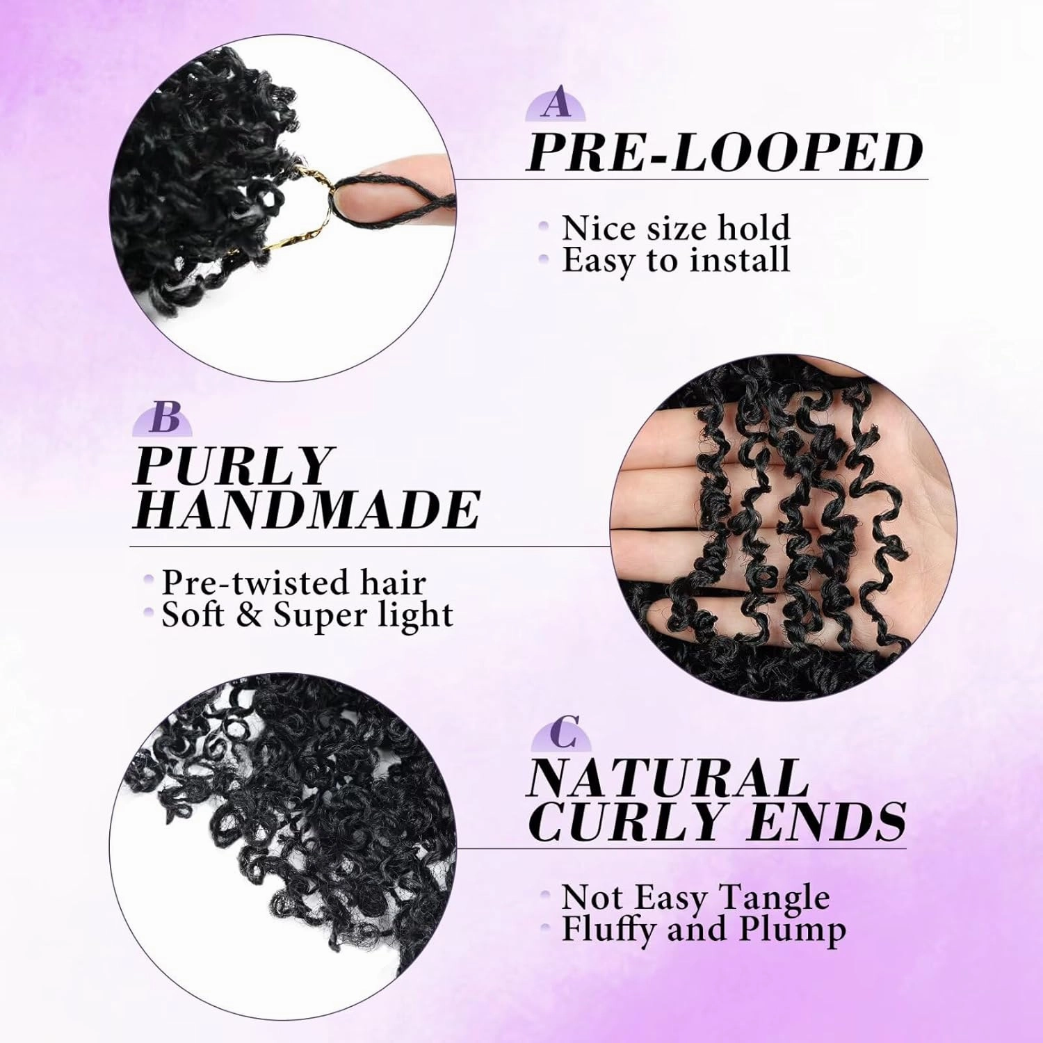 Yanky Twist Crochet Hair for black women 14 Inch 8 Packs 30 Stands/Pc,Pre-looped Fluffy Spring Mini Twist Passion Twist Natural Black Synthetic Crochet Braids Braiding Hair(14 Inch, 1B-8P)