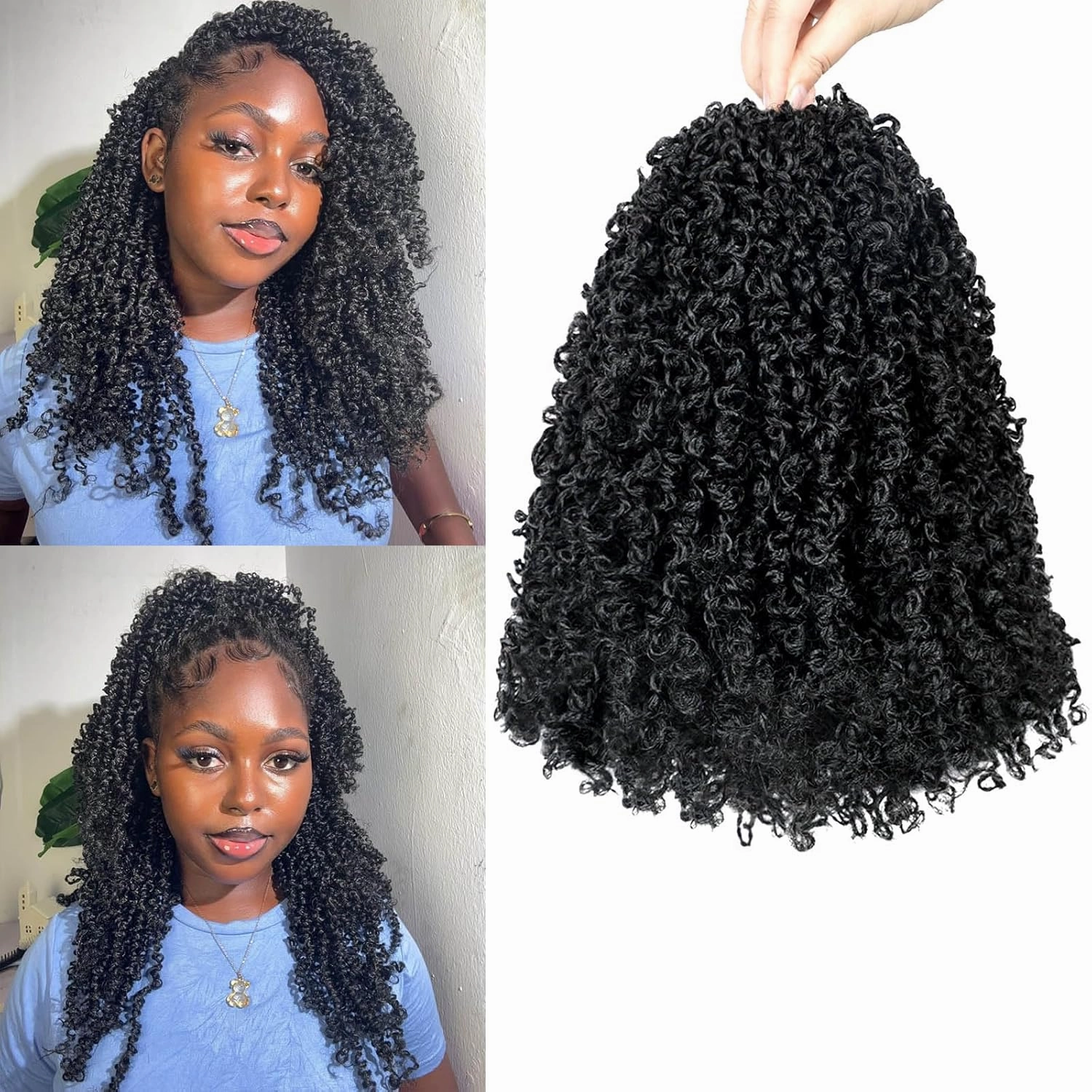 Yanky Twist Crochet Hair for black women 14 Inch 8 Packs 30 Stands/Pc,Pre-looped Fluffy Spring Mini Twist Passion Twist Natural Black Synthetic Crochet Braids Braiding Hair(14 Inch, 1B-8P)