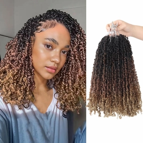 Yanky Twist Crochet Hair, PILLUGER Yaki Twists Hair Micro Spring Twist Braids,9 Packs Pre-looped passion Twist Brown Senegalese With Curls Crochet Synthetic Hair Extensions(1B/30/27)