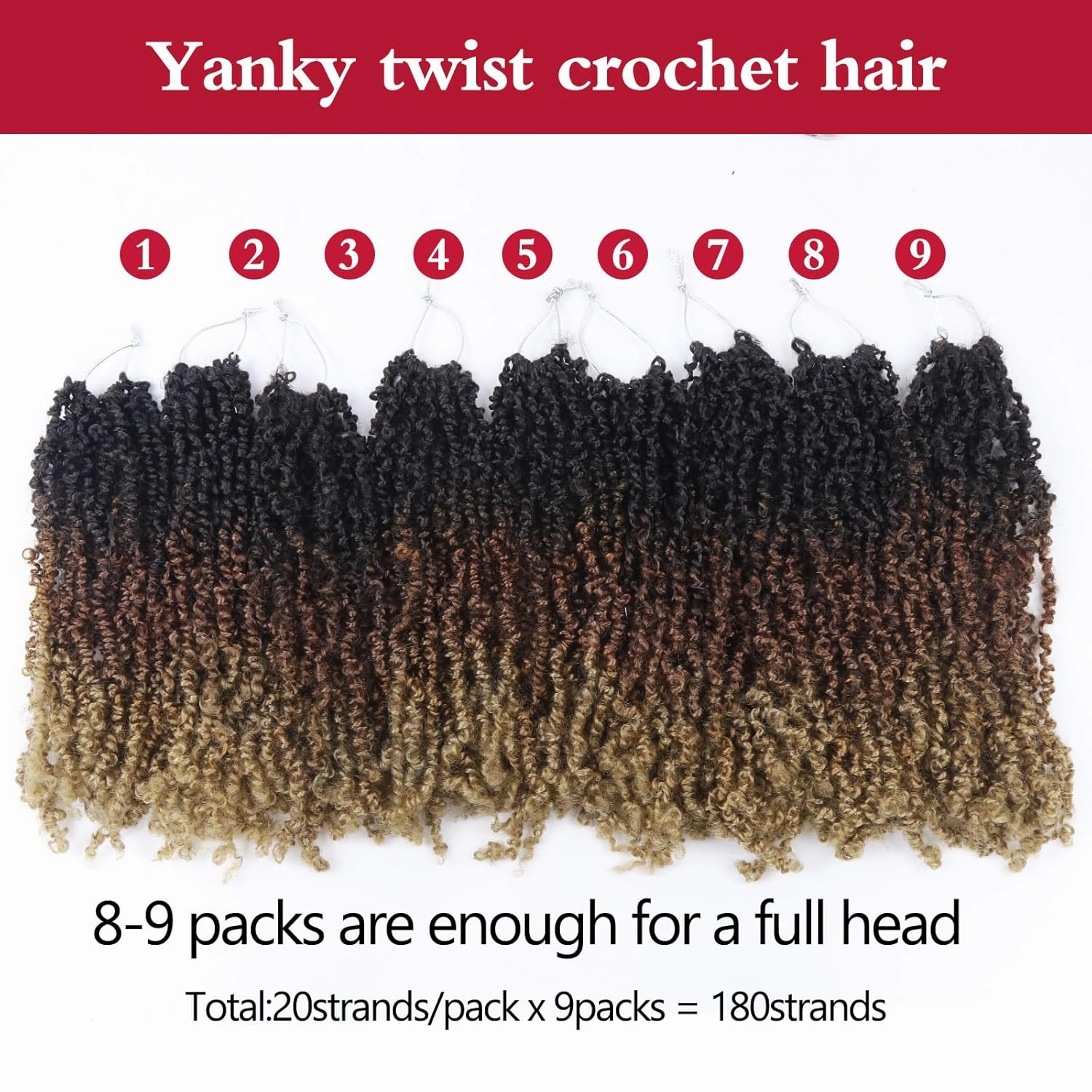 Yanky Twist Crochet Hair, PILLUGER Yaki Twists Hair Micro Spring Twist Braids,9 Packs Pre-looped passion Twist Brown Senegalese With Curls Crochet Synthetic Hair Extensions(1B/30/27)