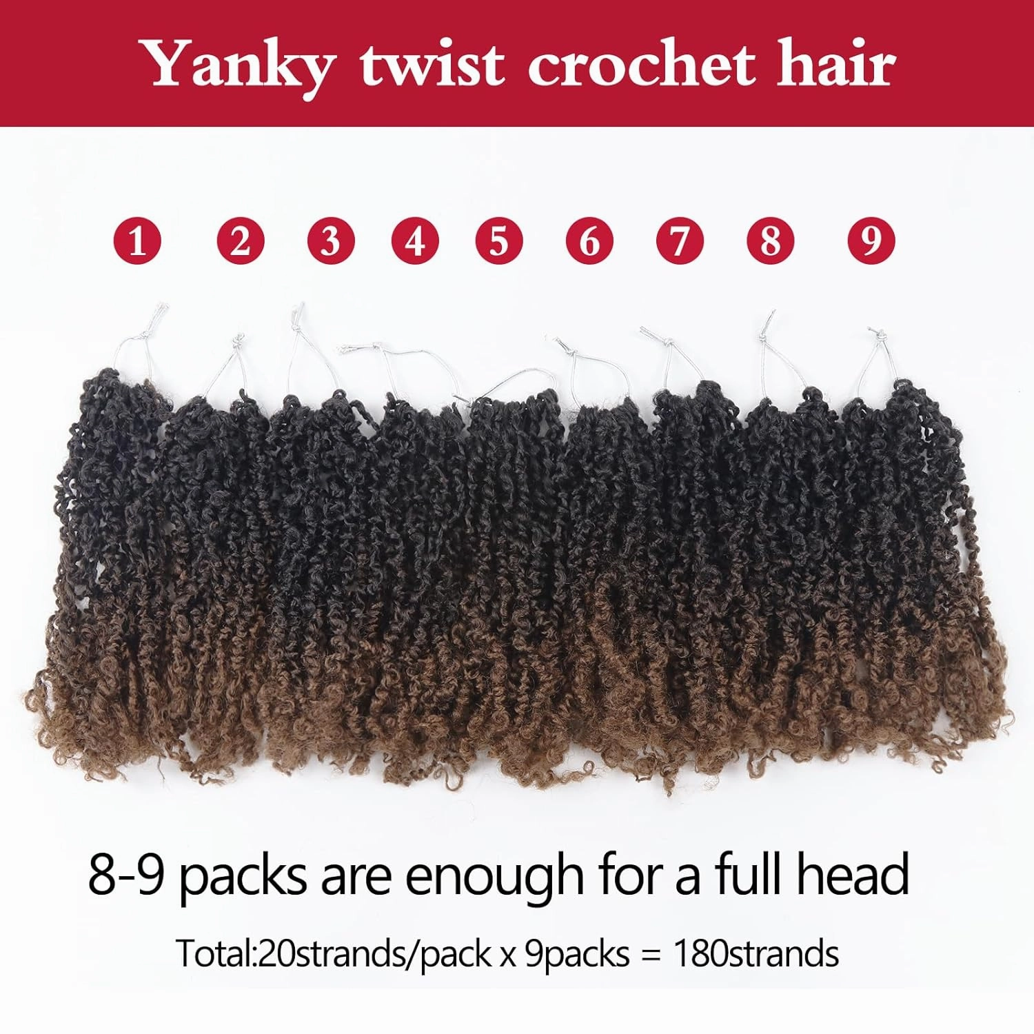 Yanky Twist Crochet Hair, PILLUGER Yaki Twists Hair Micro Spring Twist Braids,9 Packs Pre-looped passion Twist Brown Senegalese With Curls Crochet Synthetic Hair Extensions(1B/4/30)
