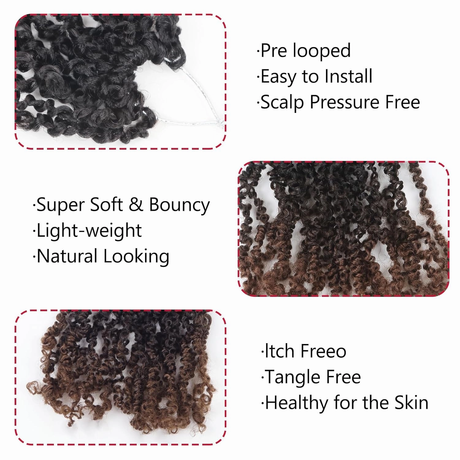 Yanky Twist Crochet Hair, PILLUGER Yaki Twists Hair Micro Spring Twist Braids,9 Packs Pre-looped passion Twist Brown Senegalese With Curls Crochet Synthetic Hair Extensions(1B/4/30)