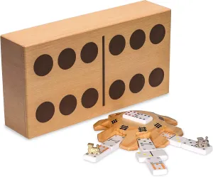 Yellow Mountain Imports Mexican Train Complete Set with Double 12 Dominoes (Pips/Dots), Wooden Hub, Die Cast Train Markers, and Scorepad