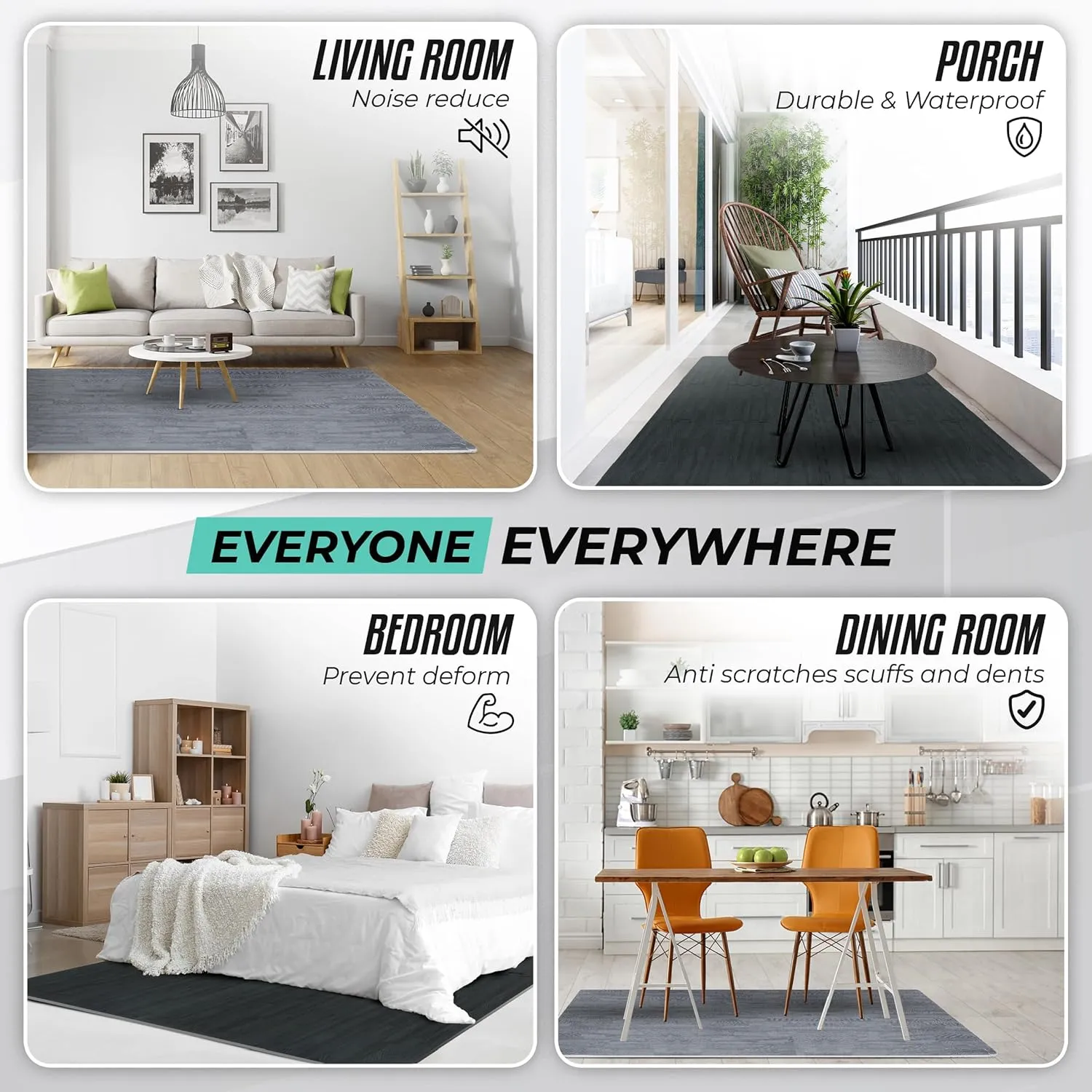 Yes4All 48SQ.FT Wood Grain Puzzle Exercise Mat Protective Flooring, EVA Interlocking Foam Floor Tiles with Border for Home