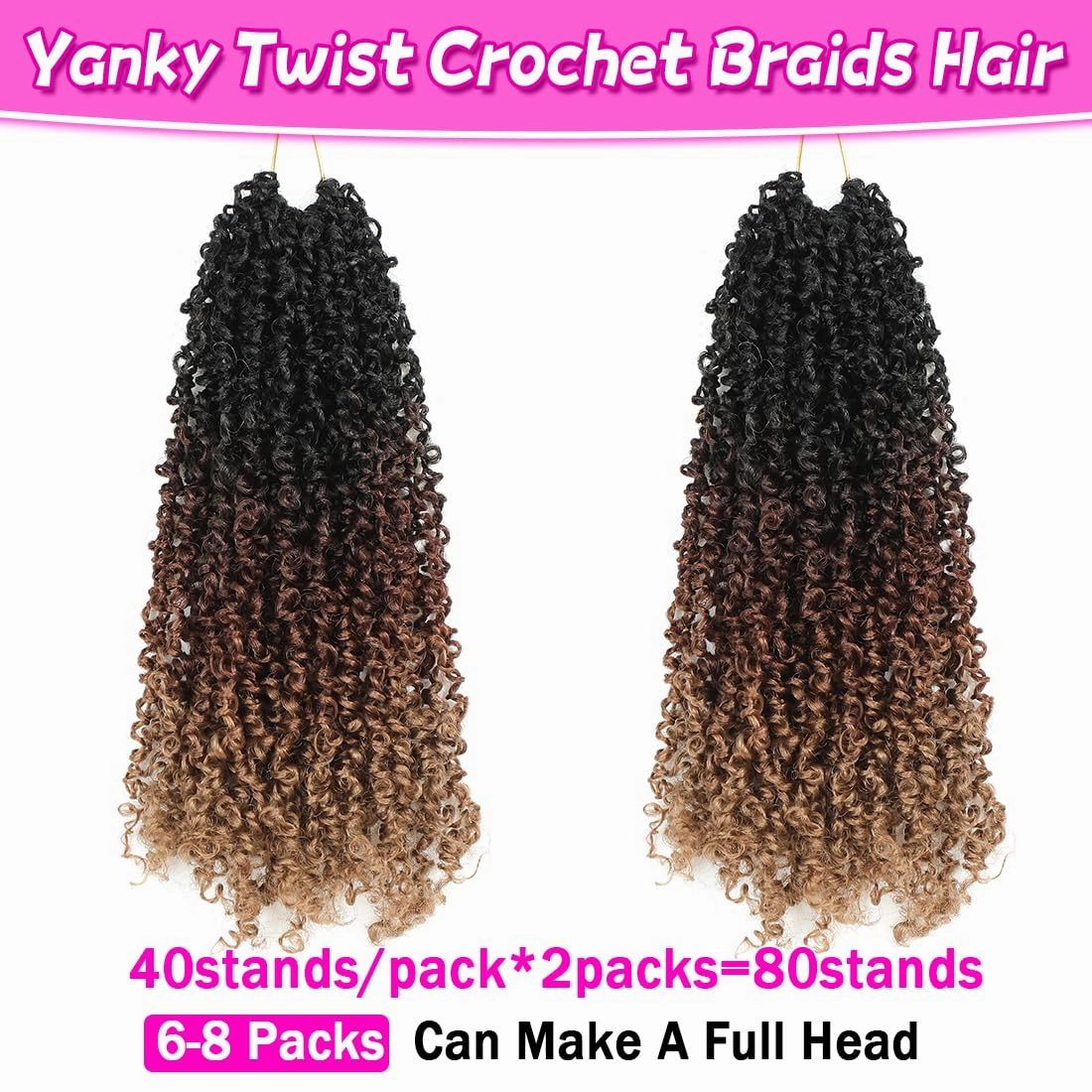 Youngther Yanky twist crochet hair Pre-Twisted Fluffy Spring Mini Twist with curly crochet hair for black women crochet hair pre looped Synthetic hair extension（12inch 1B/30/27 2PCS）