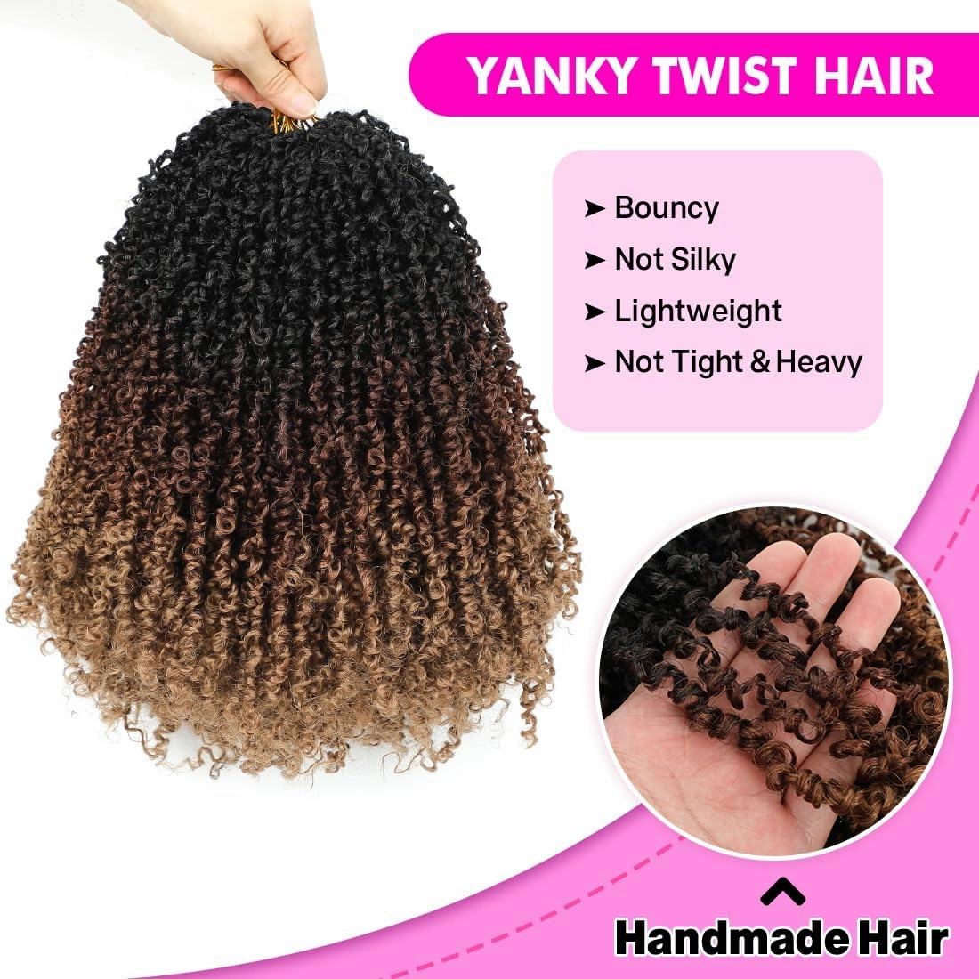 Youngther Yanky twist crochet hair Pre-Twisted Fluffy Spring Mini Twist with curly crochet hair for black women crochet hair pre looped Synthetic hair extension（12inch 1B/30/27 2PCS）