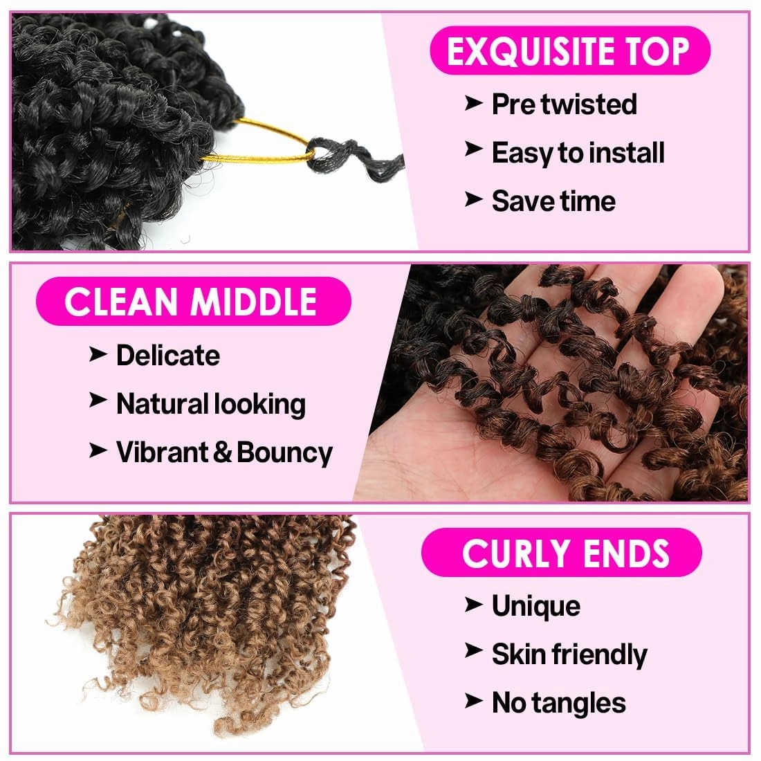 Youngther Yanky twist crochet hair Pre-Twisted Fluffy Spring Mini Twist with curly crochet hair for black women crochet hair pre looped Synthetic hair extension（12inch 1B/30/27 2PCS）