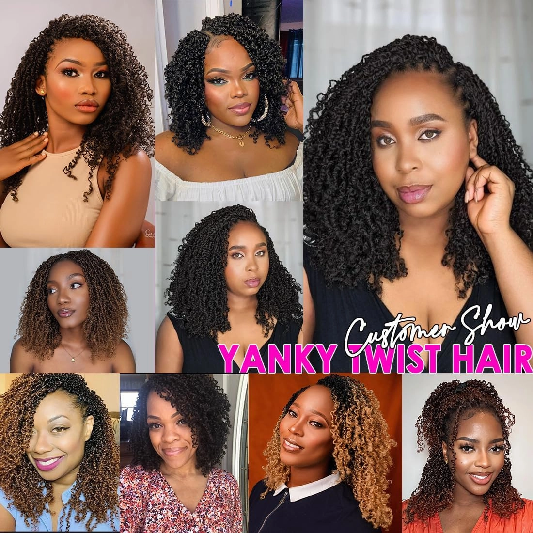 Youngther Yanky twist crochet hair Pre-Twisted Fluffy Spring Mini Twist with curly crochet hair for black women crochet hair pre looped Synthetic hair extension（12inch 1B/30/27 2PCS）
