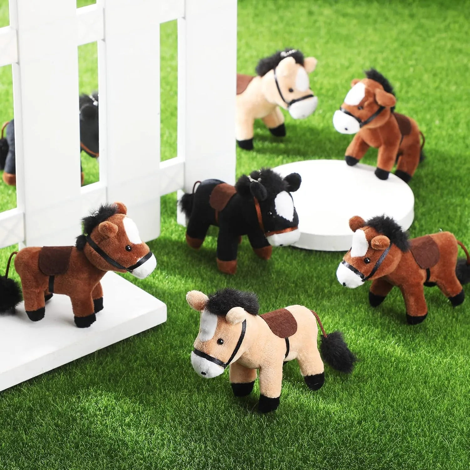 Zomiboo 9 Pack Horse Stuffed Animals Plush Toy Standing Stuffed Horse 4 Inch Mini Plush with Detachable Chain for Animal Theme Party Birthday Decoration Supplies(Vivid Style)
