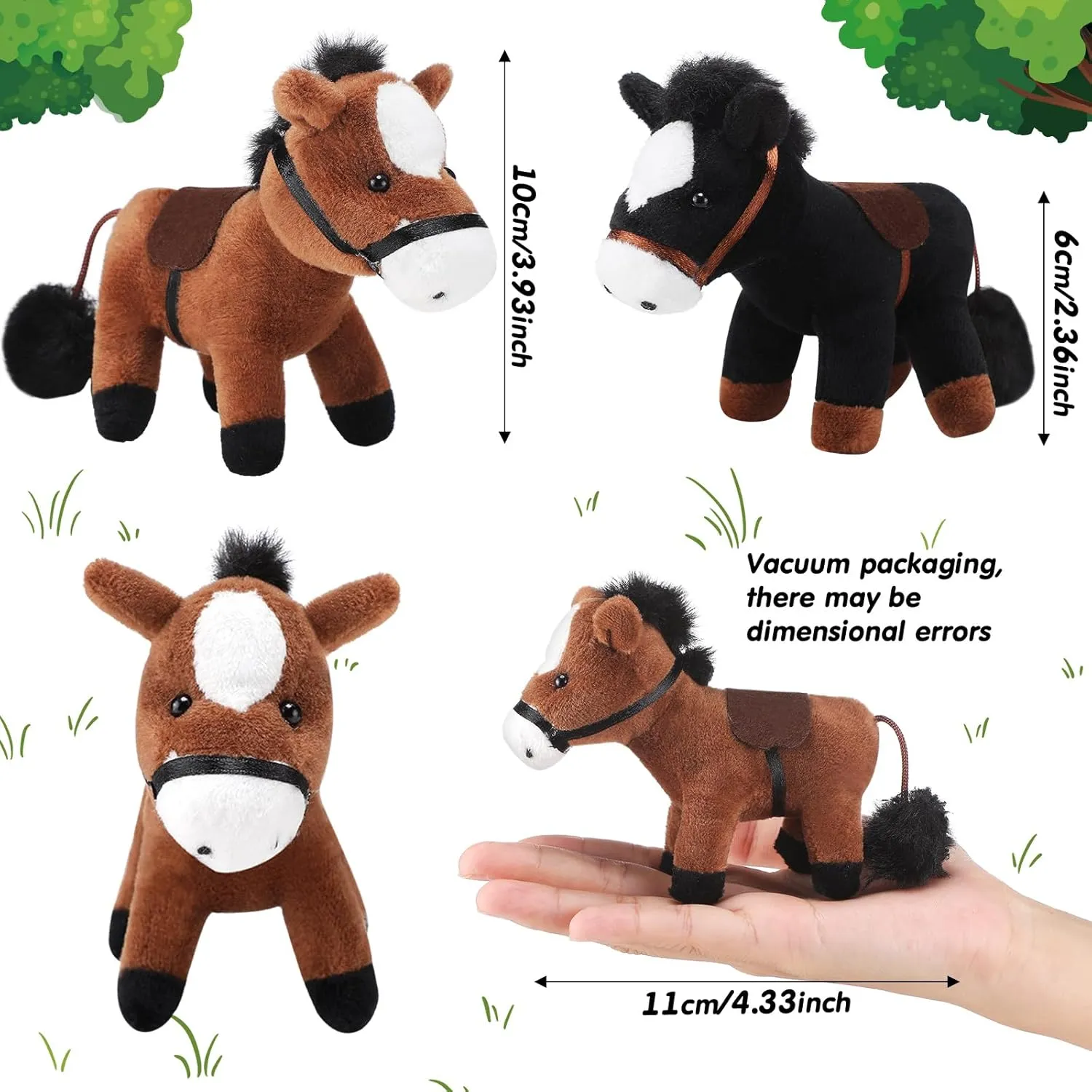 Zomiboo 9 Pack Horse Stuffed Animals Plush Toy Standing Stuffed Horse 4 Inch Mini Plush with Detachable Chain for Animal Theme Party Birthday Decoration Supplies(Vivid Style)