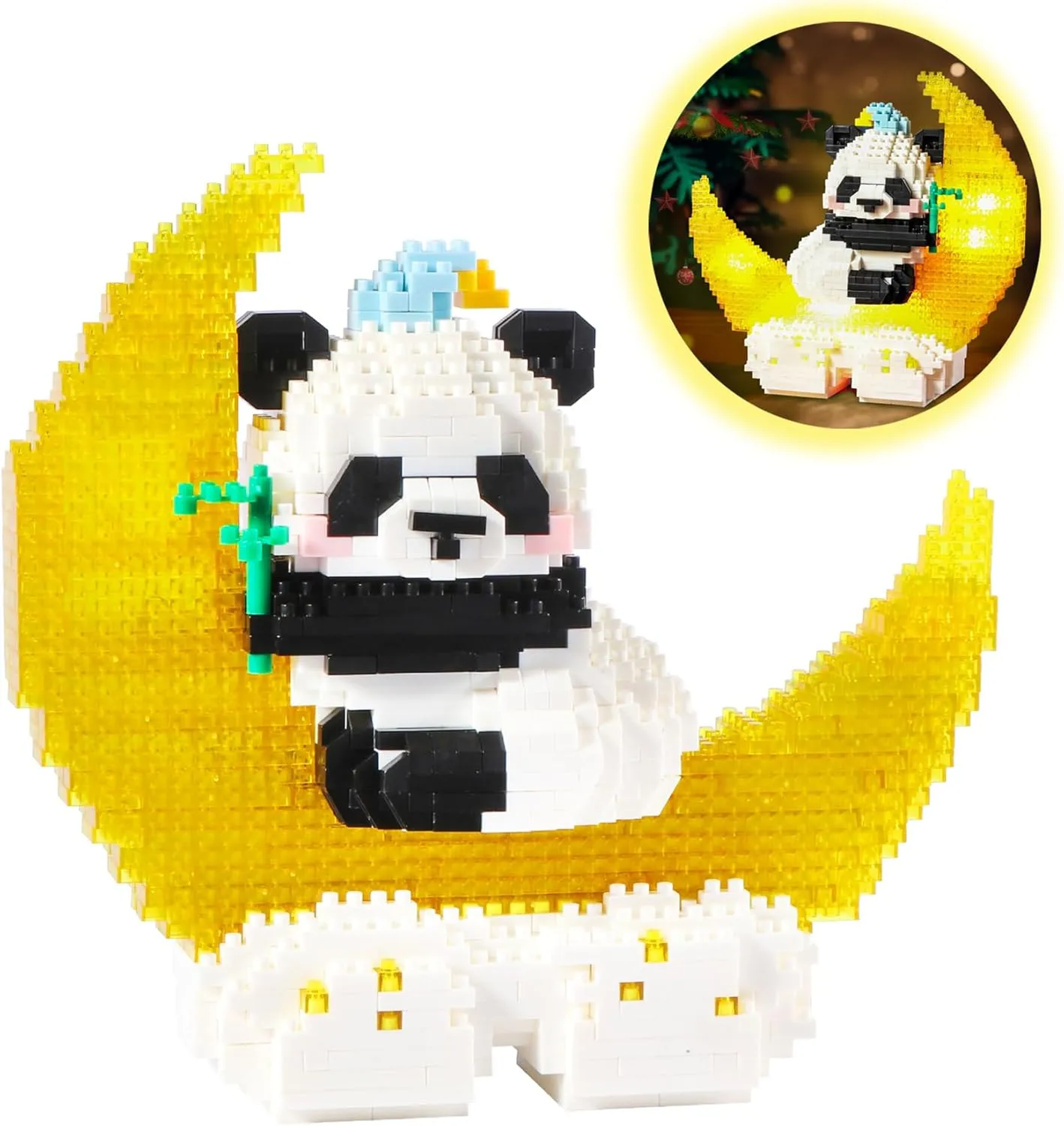 ZRBNI 1288PCS Moon Panda Building Block Sets with LED Light, Mini Blocks Building Sets for Adults, Animal Night Lamp, Panda Night Light, DIY Bricks Gift for Adults Age 14 