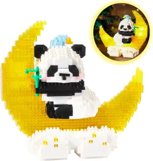 ZRBNI 1288PCS Moon Panda Building Block Sets with LED Light, Mini Blocks Building Sets for Adults, Animal Night Lamp, Panda Night Light, DIY Bricks Gift for Adults Age 14 