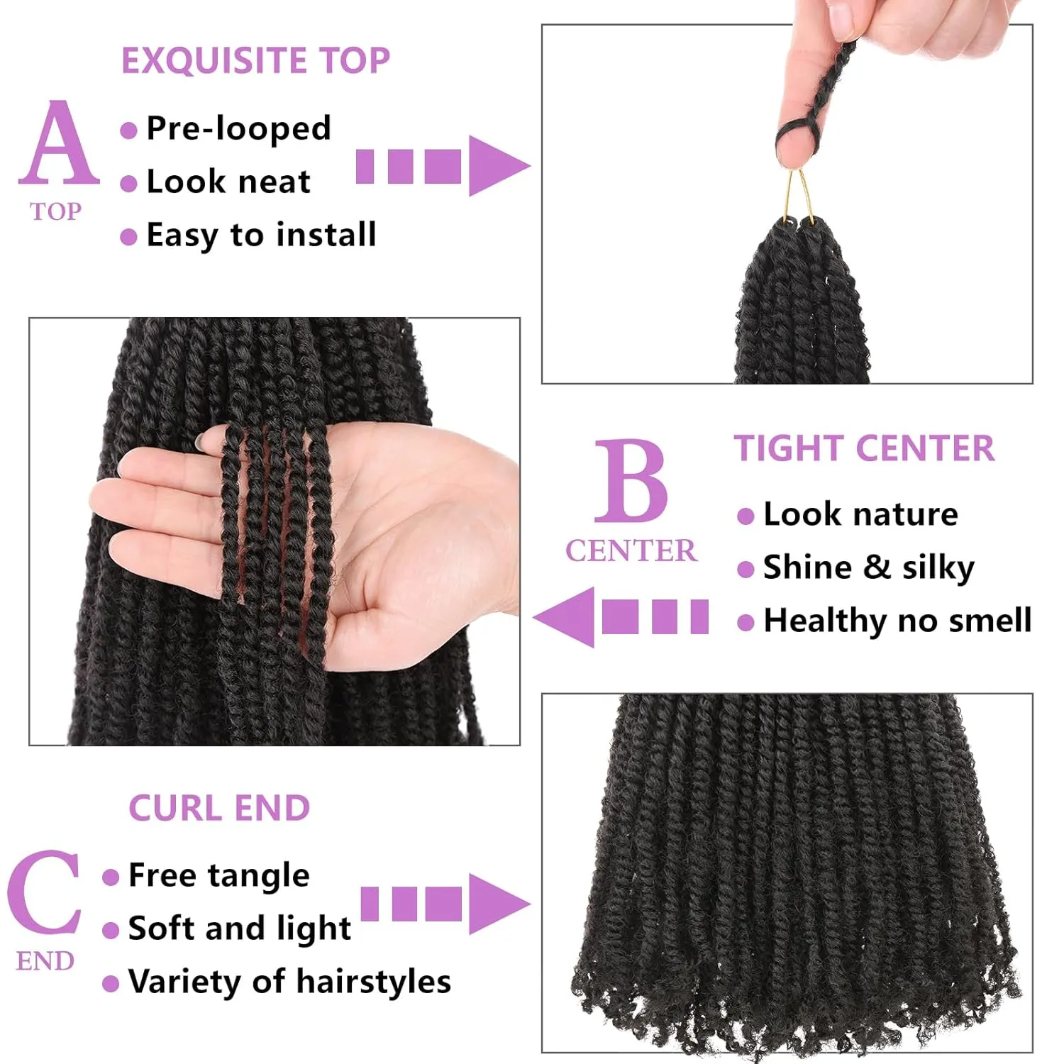 ZRQ 8 Inch Micro Twist Crochet Hair Bob Crochet Braids Mini Pre-twisted Passion Twist Mini Senegalese Twist Crochet Hair Pre-looped Micro Braids Crochet Hair Extensions(9 Packs,2#)